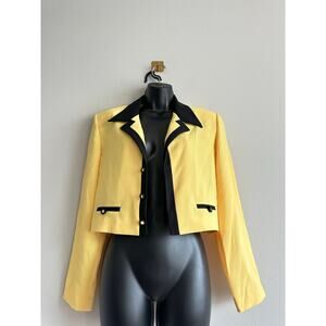 Vintage 80s Yellow Cropped Blazer w/ Black Trim | 80s Secretary Chic Jacket
